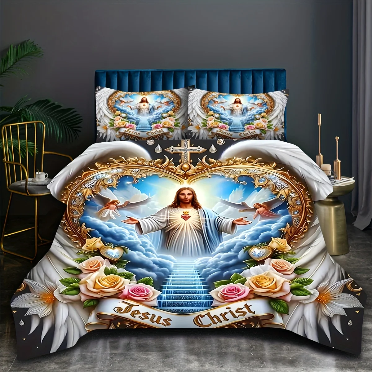 Duvet Cover Sets With Zipper - Święta Pielgrzymność Skrzydła Krzyż Kwiat Anioł
