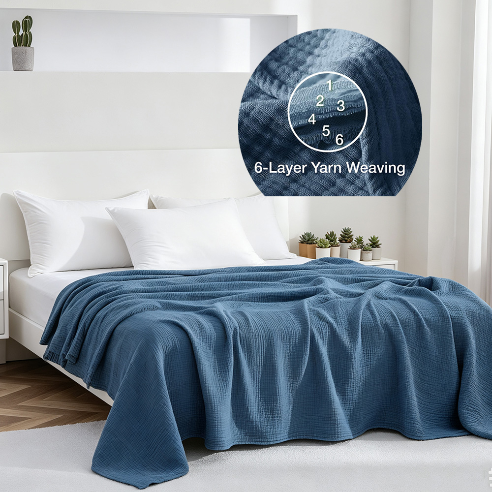 Muslin Cotton Bedspread - Koce z 6 warstw bawełnianego muślinu,