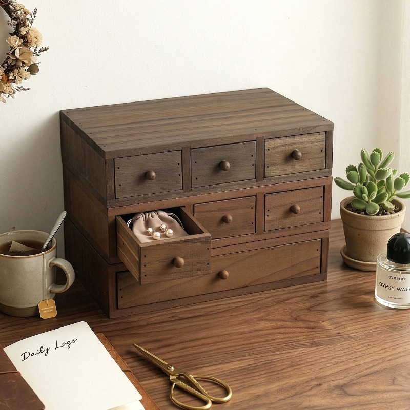 Storage & Organization - Drewniana szkatułka na biurko, podwyższająca monitor,