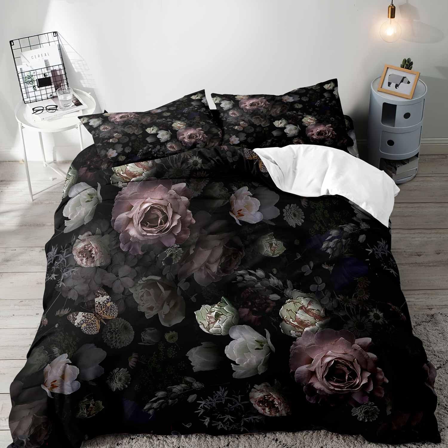 Czarny kwiatowy zestaw pościel – Aesthetic Floral Duvet Cover recenzja i cena