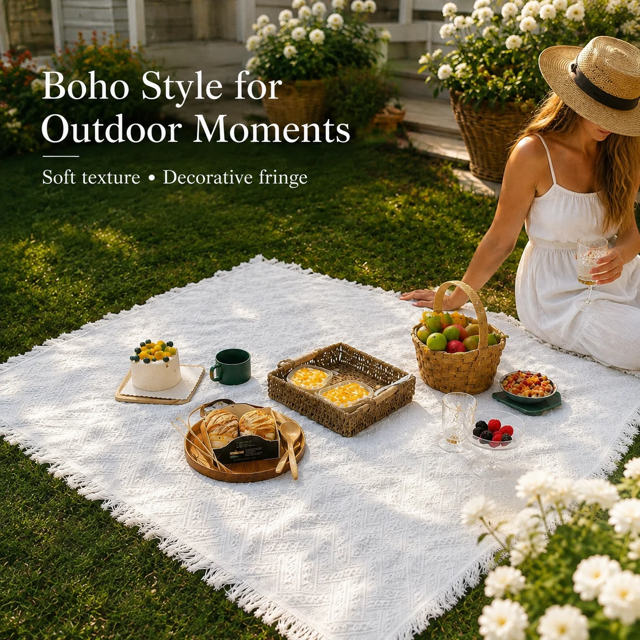 Koc piknikowy w stylu boho, ma – Boho Throw Blanket Fringe recenzja i cena
